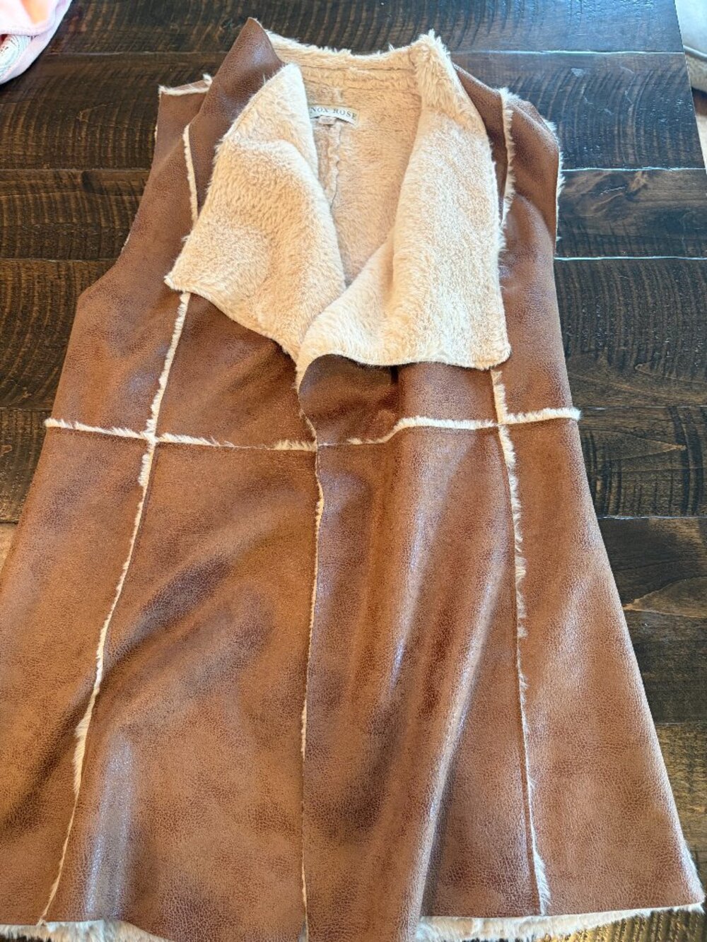 Faux suede and sherpa long vest